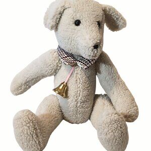 Vintage Handmade Gray Bear Sherpa Jointed Bell Plush Stuffed Toy 17"